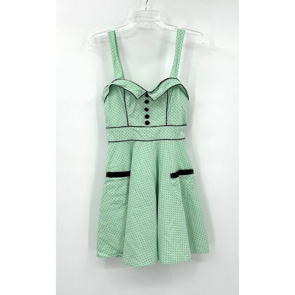 HELL BUNNY dress fit flare polka dot pinup rockabilly mint green 50s inspired S - Picture 3 of 11